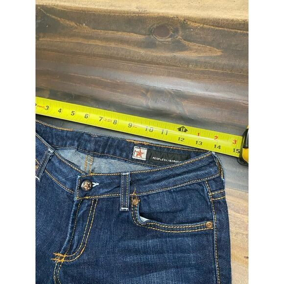 People's Liberation Embroidered Low Rise Book Cut Jeans Dark Wash Denim Y2K - 28 - Picture 8 of 11